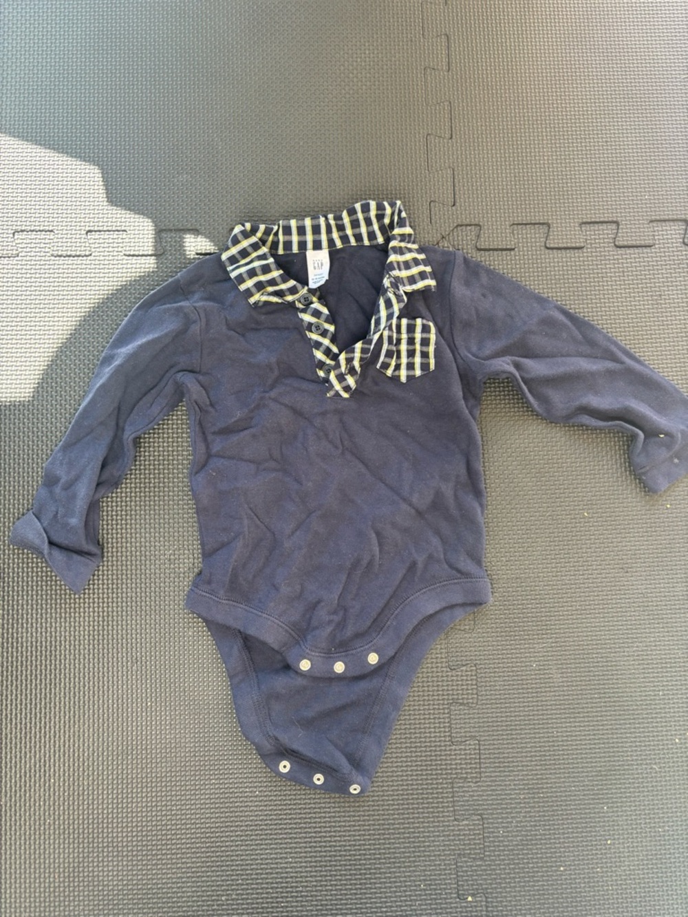 Classic Navy Plaid-Collar Baby One-Piece